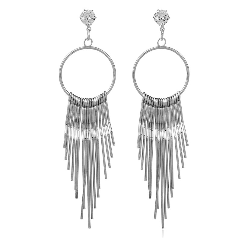 Korean version of zircon exaggerated female European and American metal long tassel earrings fashion earrings wholesale jewelry