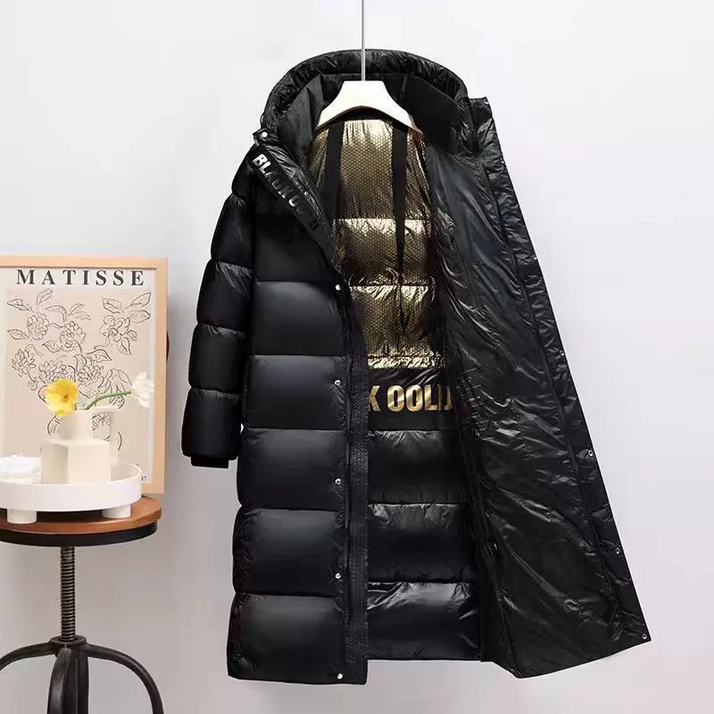 黑金羽绒服男女加厚长款新款冬季保暖过膝白鹅绒情侣外套帅气潮流