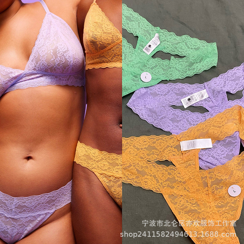 Nordic Fluorescent Candy Color Full Lace G-string European and American Satin Silk Gloss Brazilian Style Half Pack Underwear Nordic Fluorescent Candy Color Full Lace G-string European and American Satin Silk Gloss Brazilian Style Half Pack Underwear