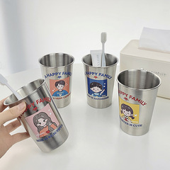 304ステンレス洗面口カップセット三四口高颜値シンプルでかわいい子供の歯磨きカップ