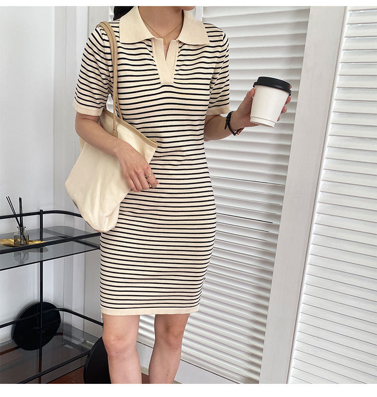 thin waist slimming retro V-neck striped knitted dress Nihaostyles wholesale clothing vendor NSFYF76645