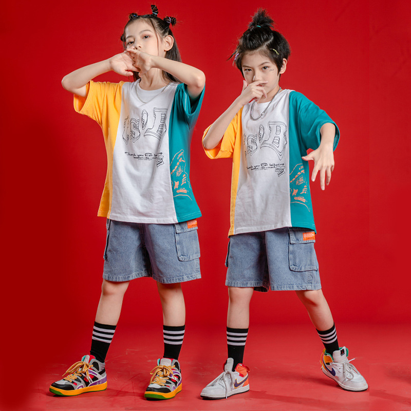 Flower boy costume hip-hop style, set, summer children's T-shirt 2