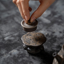 禅意粗陶盖置紫砂茶壶铁锈盖托日式茶具配件零配创意摆件茶道