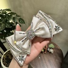 韩国重工水钻蝴蝶结发夹气质高级感后脑勺半扎发夹多层缎料弹簧夹