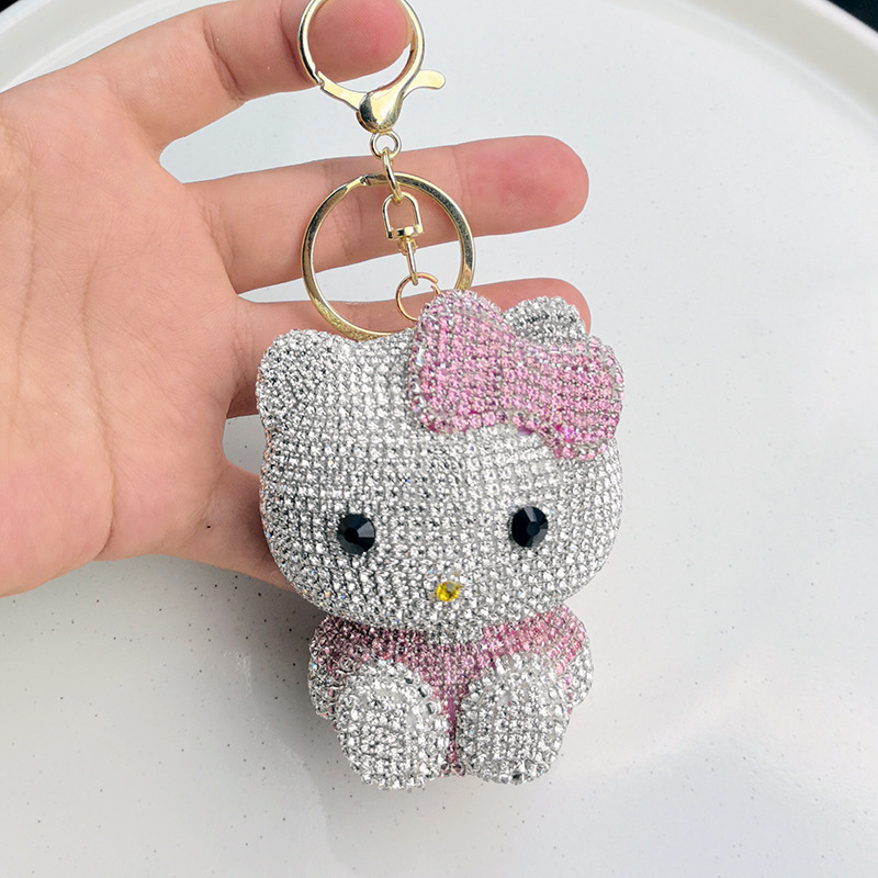 車のキーホルダークリエイティブ猫漫画動物キーホルダーダイヤモンドペンダントガラスラインストーンバッグペンダントギフト|undefined