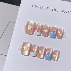 穿戴甲可愛ins風藍色愛心暈染甲片成品可拆卸高級美甲貼片全碼30P