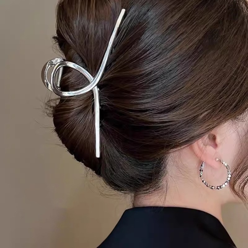 高級シャーククリップメタル特大スクエアクロスヘアクリップ、女性の後頭部用のヘアクリップ|undefined