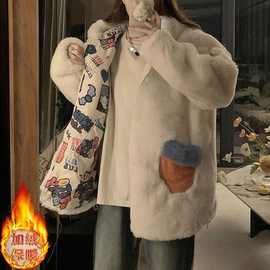 正反两面穿连帽羊羔毛冬季外套加绒加厚新款羊羔绒保暖棉衣毛毛衣