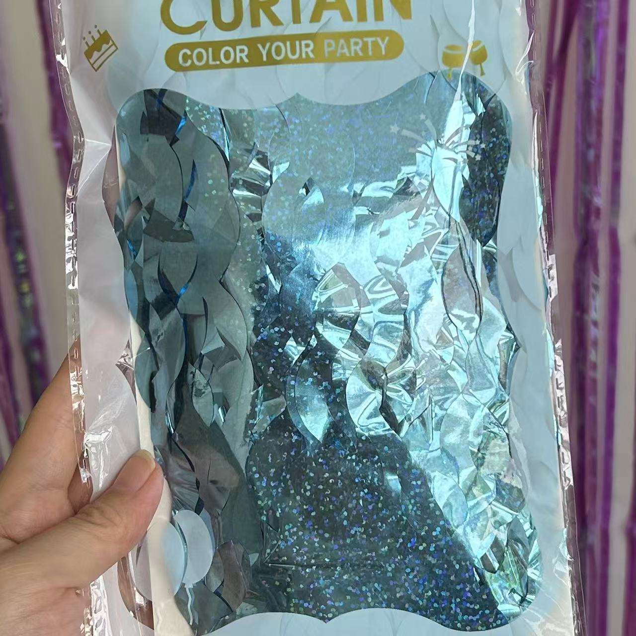 Nuevo cimitarra láser transfronteriza cortina de seda de lluvia cortina de seda de lluvia ondulada decoración de fondo fiesta de cumpleaños fotografía decoración de escena