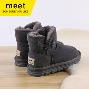 Children's leather snow boots girls' thickened warm short boots boys' non-slip cotton shoes winter baby breathable children's shoes