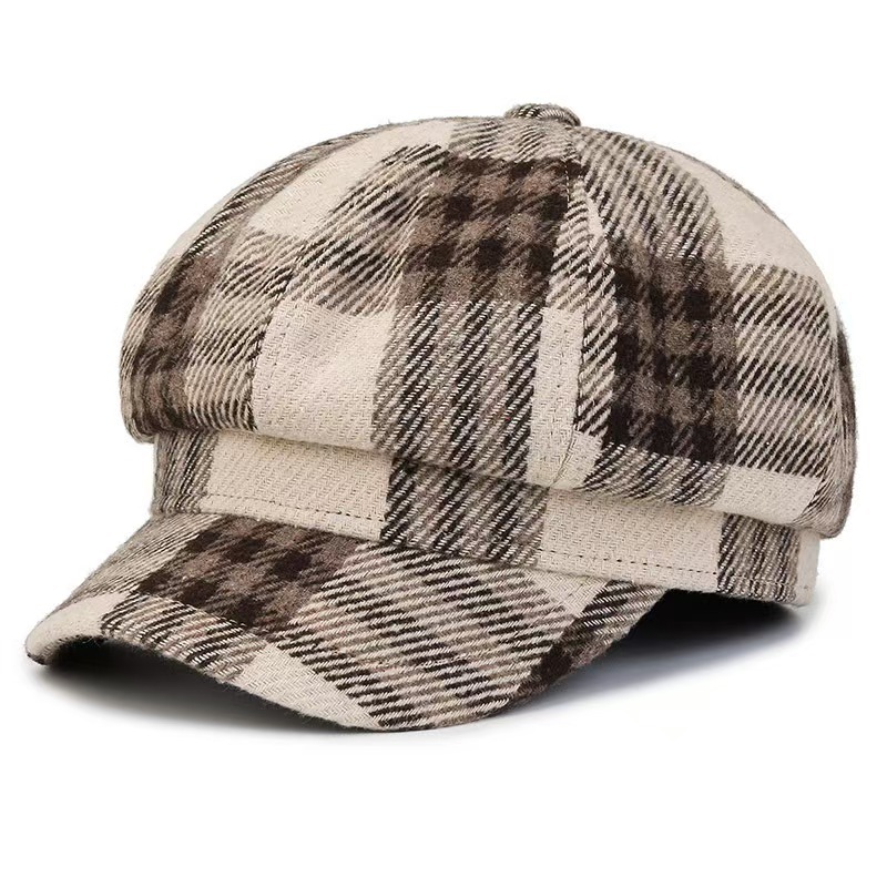 Dame baret med tern britisk stil efterår vinter retro hat_voghion.com