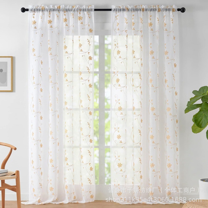 Nuevas cortinas de flores bordadas transfronterizas transparentes, adecuadas para hoteles. Cafetería, sala de estar, cortinas de dormitorio