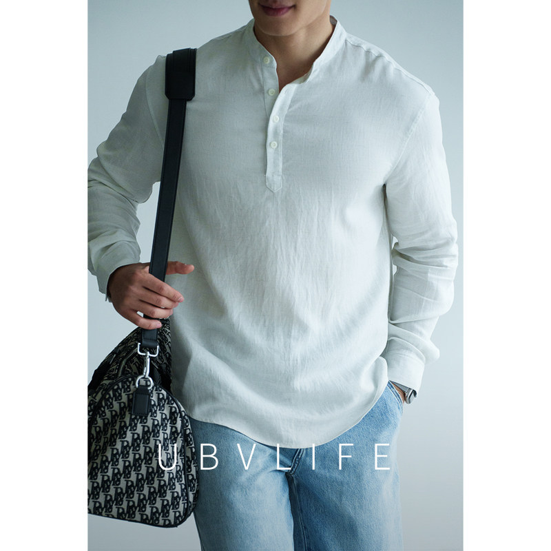 Old Money Style Linen and Lyocell Blend Matte Henley Collar Shirt for Men, New Casual Shirt for Spring 2026