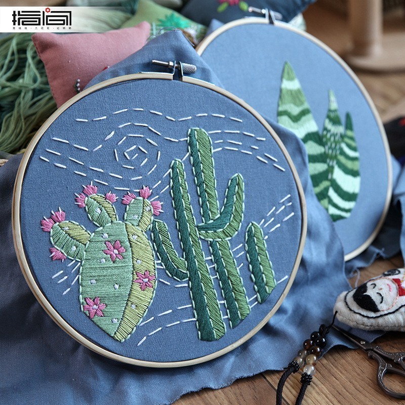 Lu bordado hecho a mano DIY principiante práctica salón pintura decorativa nórdica primaria flores y plantas traje de costura