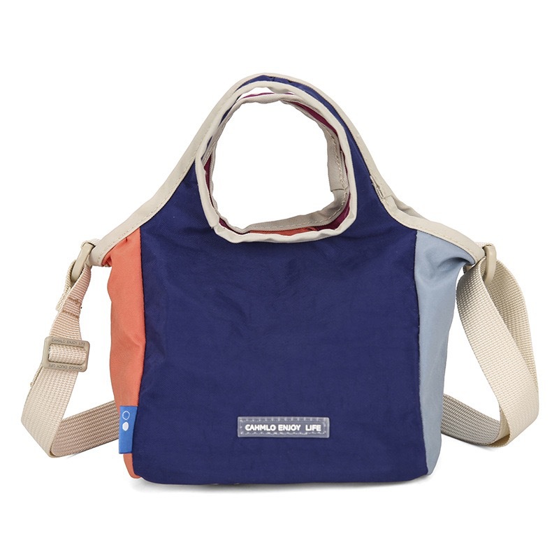 Fashion Contrast Color Patchwork Crossbody Bag For Women, Lightweight Nylon Shoulder Bag, Sporty Casual Handheld Bucket Bag - Thumbnail 6
