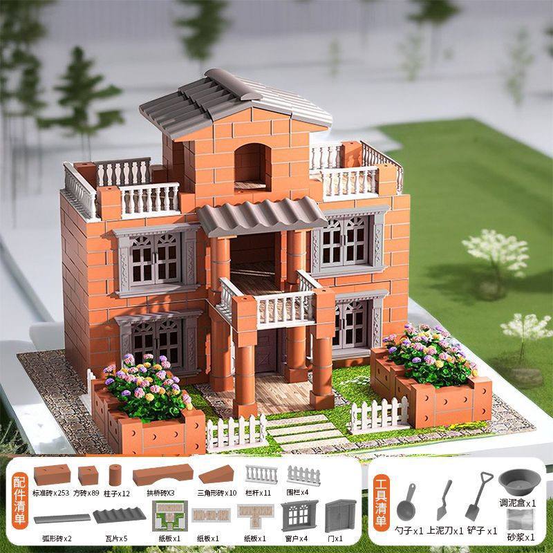 DIY hecha a mano albañil ladrillo construyendo casa para niños simulación de construcción de cemento construyendo mini casa juguetes