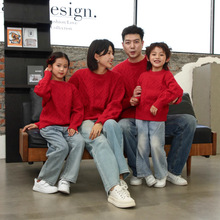 亲子装一家三口四口家庭装红色百搭摄影高端不一样母女母子親子裝