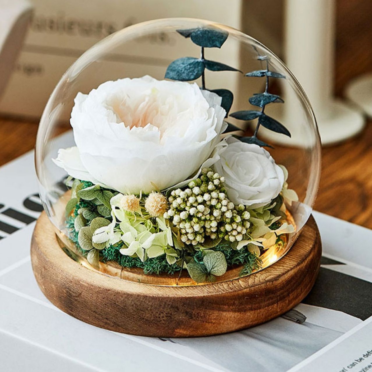 Flor eterna cubierta de vidrio rosa caja de regalo terminada Día de San Valentín boda novia regalo creativo decoración flor eterna