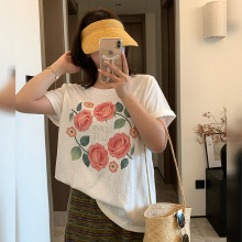 双天2026大码夏季女装新款上衣胖妹妹花朵印花圆领短袖女t恤W-301