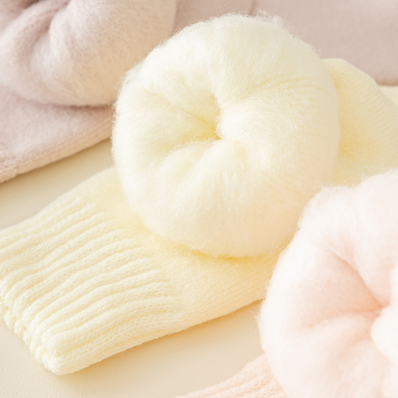11-farbige Herbst- und Wintersocken für Damen mit gebürstetem Fleecefutter, verdickte, warme, wachsartige Bodensocken, Mondsocken, einfarbig gebürstete Socken_voghion.com
