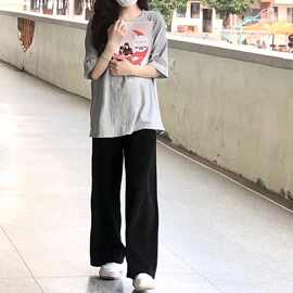 黑色阔腿裤女裤子春秋新款宽松显瘦高腰垂坠感直筒休闲裤学生