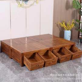 中式现代简约老榆木实木大料床主卧双人床单人实木床