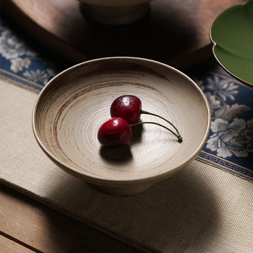 Stoneware Chinese-style high-footed tea tray, retro-style tea ceremony, Zen-like snack plate for Buddha, ceramic high-footed dried fruit snack tray