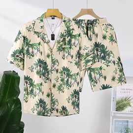 海南岛服沙滩服三亚夏威夷旅游男女情侣大码衬衫碎花拍照炸街绵绸
