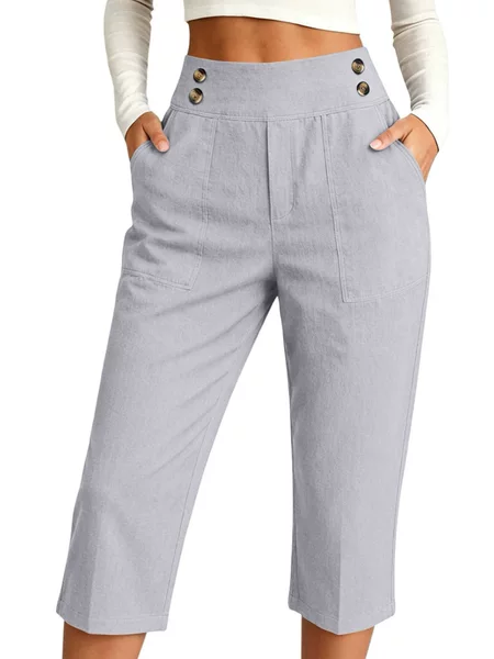 Cross-Border Amazon New Casual Fashion Cropped Pants European and American Style Casual Pants Comfortable Loose Buttoned Sports Pants