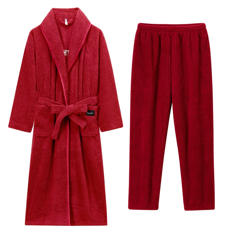 Демисезонный халат, коралловый бархат pijama, длинный зимний комплект, (Physicals), для любимого, увеличенная толщина