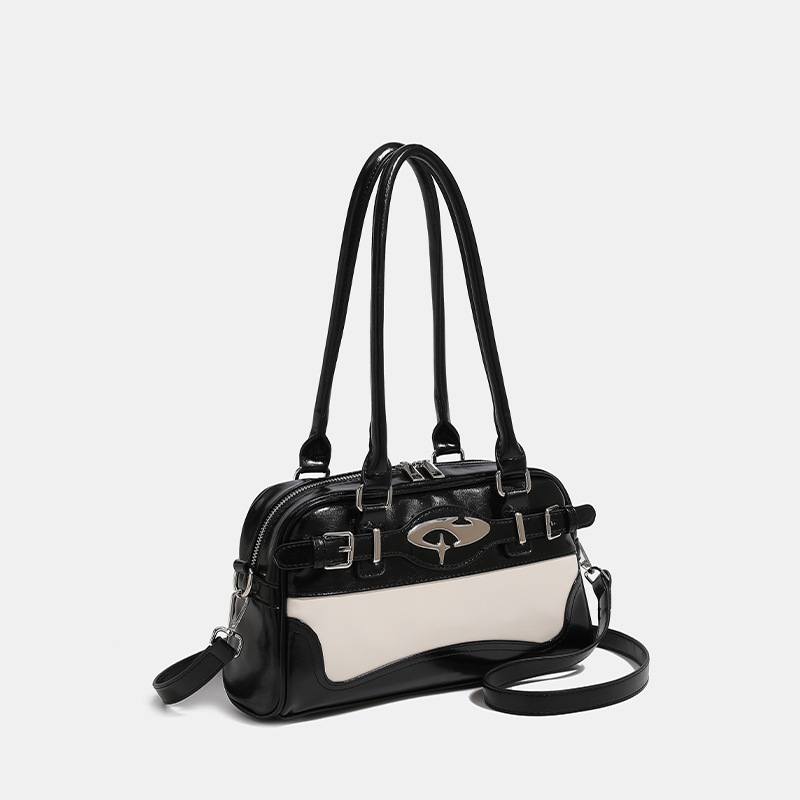 Vintage Oil Wax Leather Contrast Stitching Underarm Bag 2024 New Millennium Spice Girl Large Capacity Shoulder Crossbody Pillow Bag