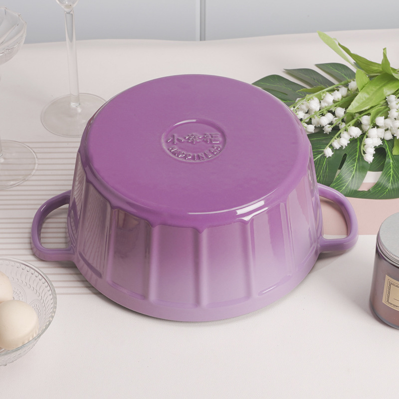 Pequeña felicidad 25cm esmalte plisado olla de sopa doméstica multifuncional antiadherente olla de inducción universal