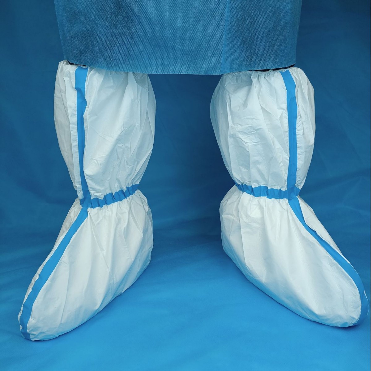 一次性贴蓝条靴套 SF无纺布透气膜腹膜长筒均码鞋套 厂家 现货