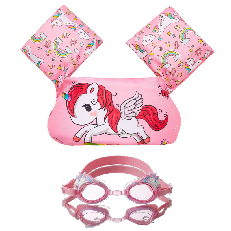 Chaleco flotante infantil de dibujos animados grueso chaleco de natación para niños combinación de gafas de natación pony image 32