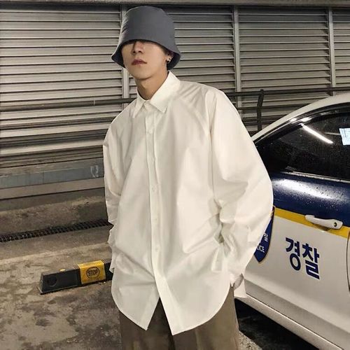 White Shirt Men Long Sleeve Innerwear Spring and Autumn Trend Couple's Loose Suit Collar Top Literary Hong Kong Style Men's Top