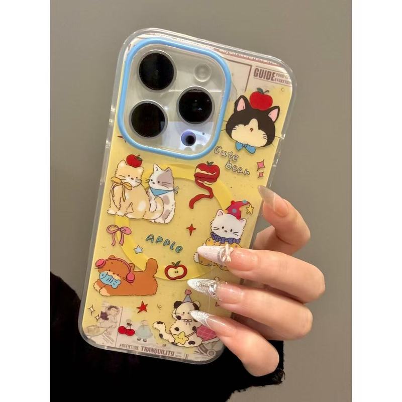 创意报纸撕边搞怪猫咪摇摇乐磁吸适用iphone16promax苹果手机壳14|undefined