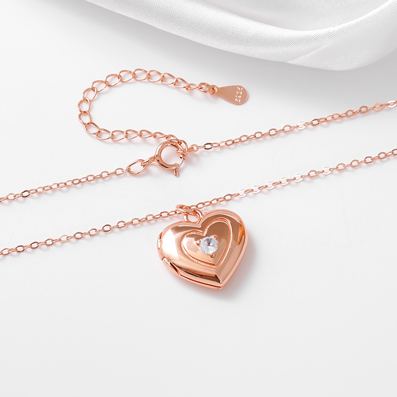 1 Pieza Plata De Ley 925 Forma De Corazón Plata De Ley 925 Cadena Portacables Collar Colgante display picture 1