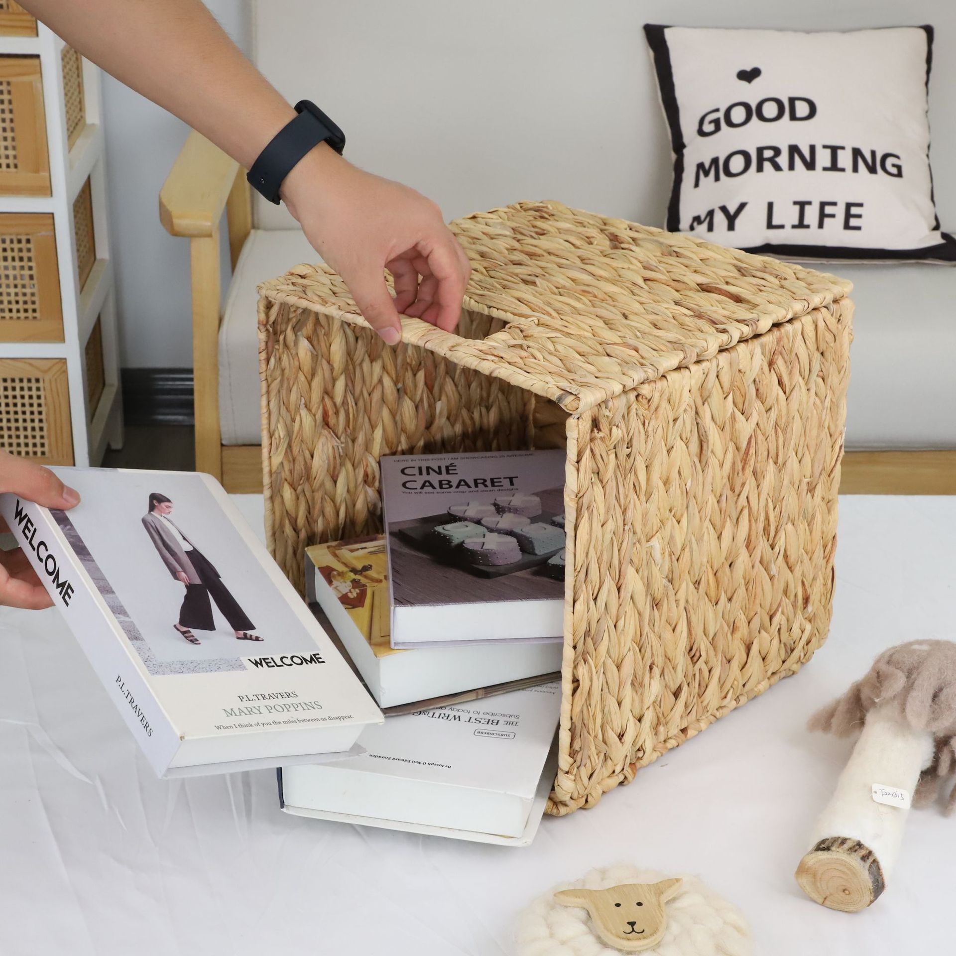 Cesta de ropa sucia tejida de paja de calabaza casera tejida a mano cesta de almacenamiento cesta de lavandería de baño cesta de almacenamiento de artículos diversos plegables