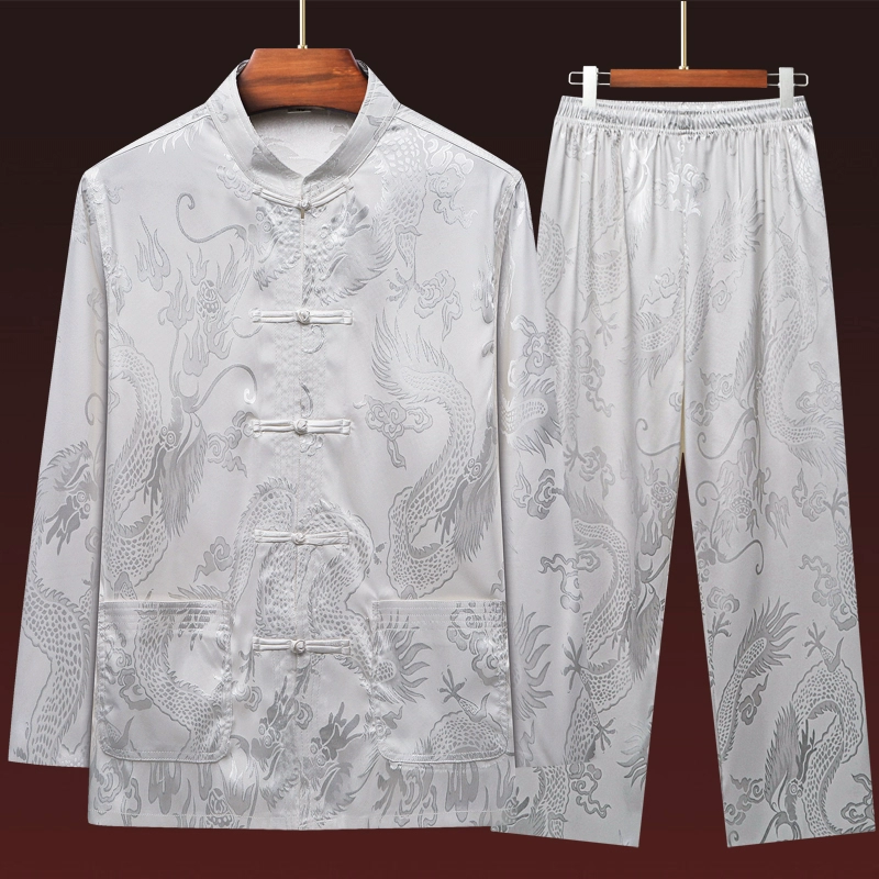 Китайский костюм мужской костюм с длинными рукавами из ледяного шелка весной и летом