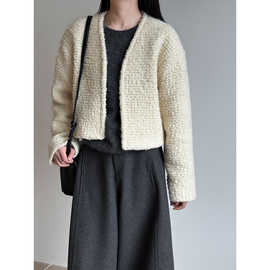 NS  时尚羊毛外套女2025秋冬新款暗门襟小香风毛呢短款上衣99003