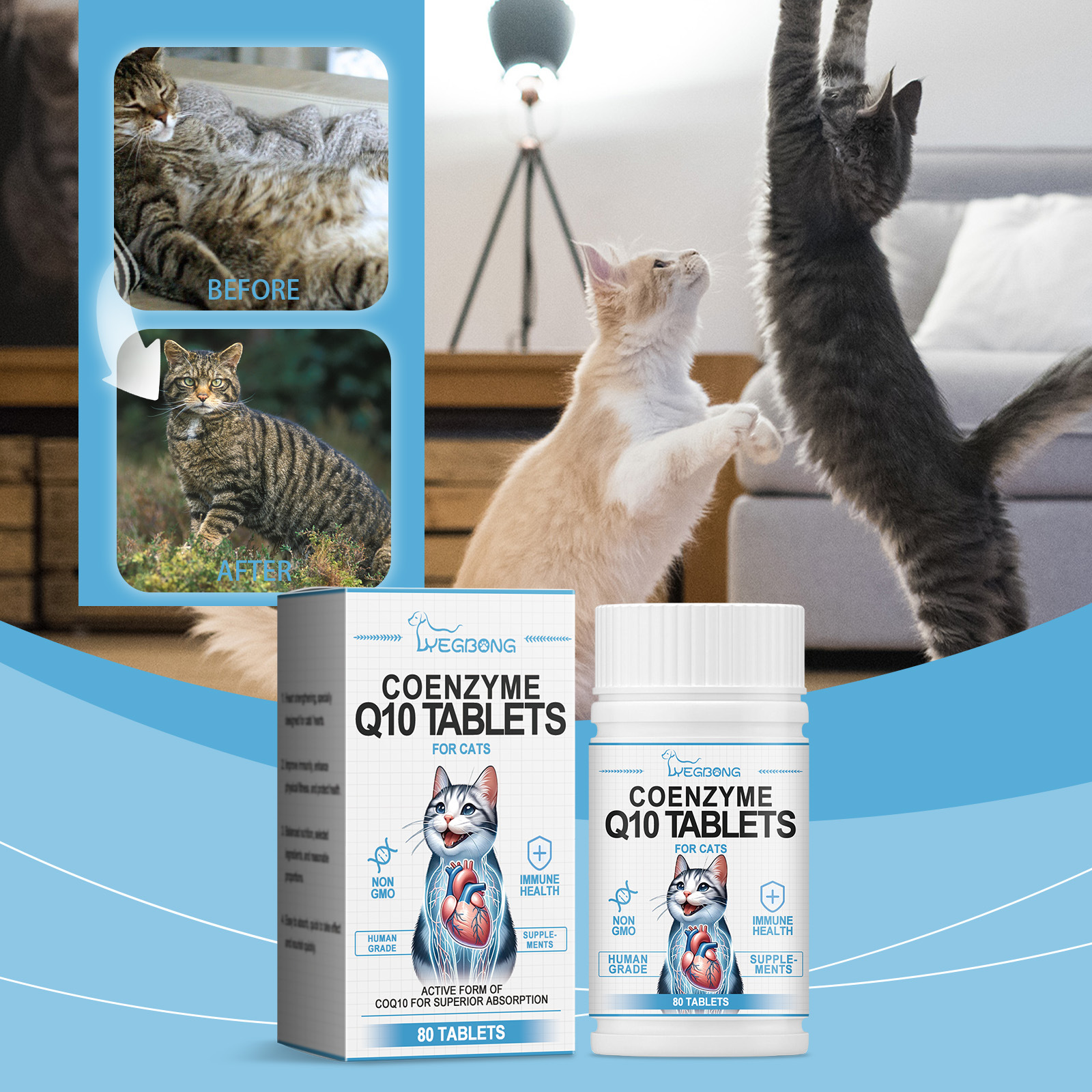 Yegbong Cat Body Care Tablets, Specially Designed for Cats, Are Suitable for Daily Use as a Pet Supplement