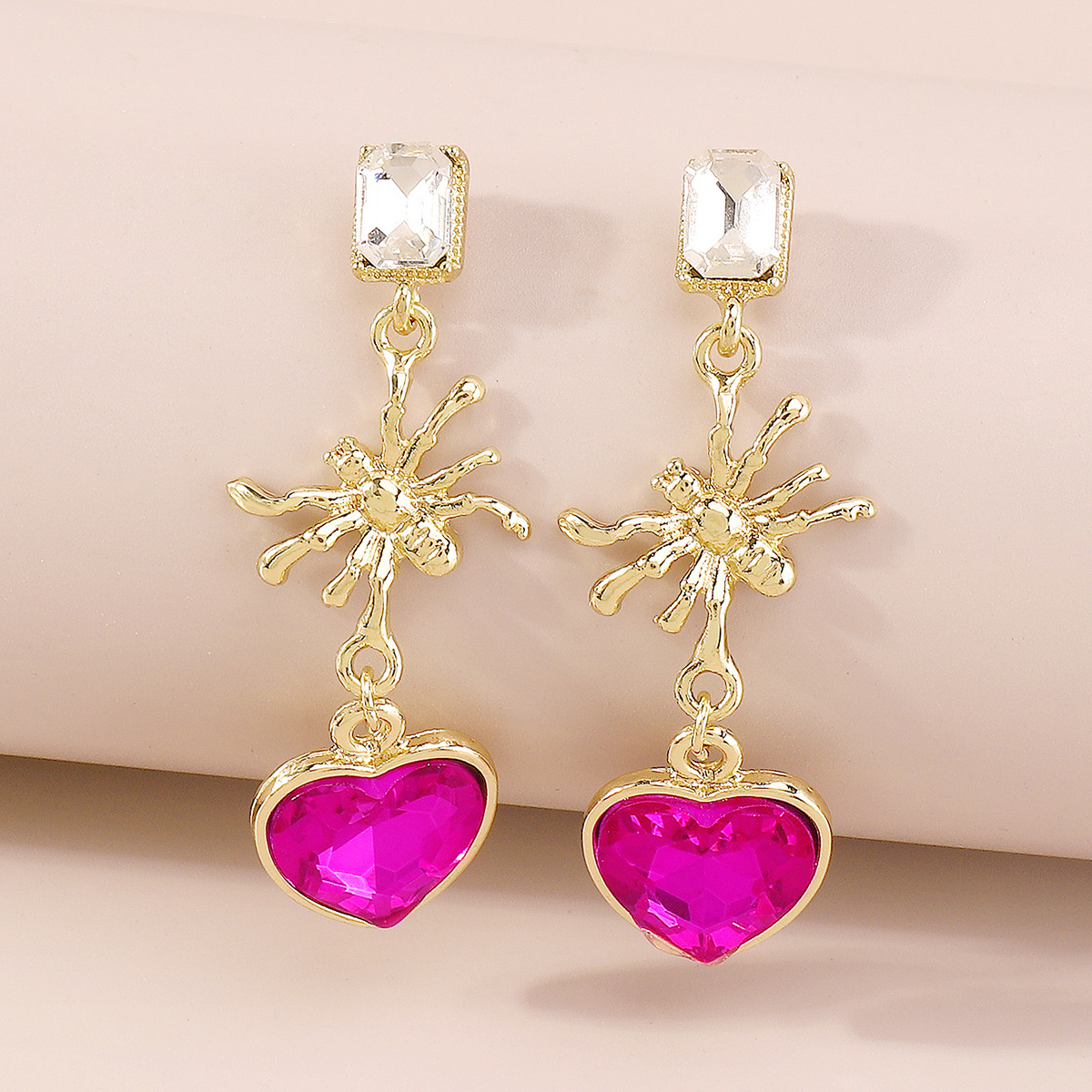 Fashion Heart Shape Spider Alloy Plating Inlay Rhinestones Women's Drop Earrings 1 Pair display picture 3