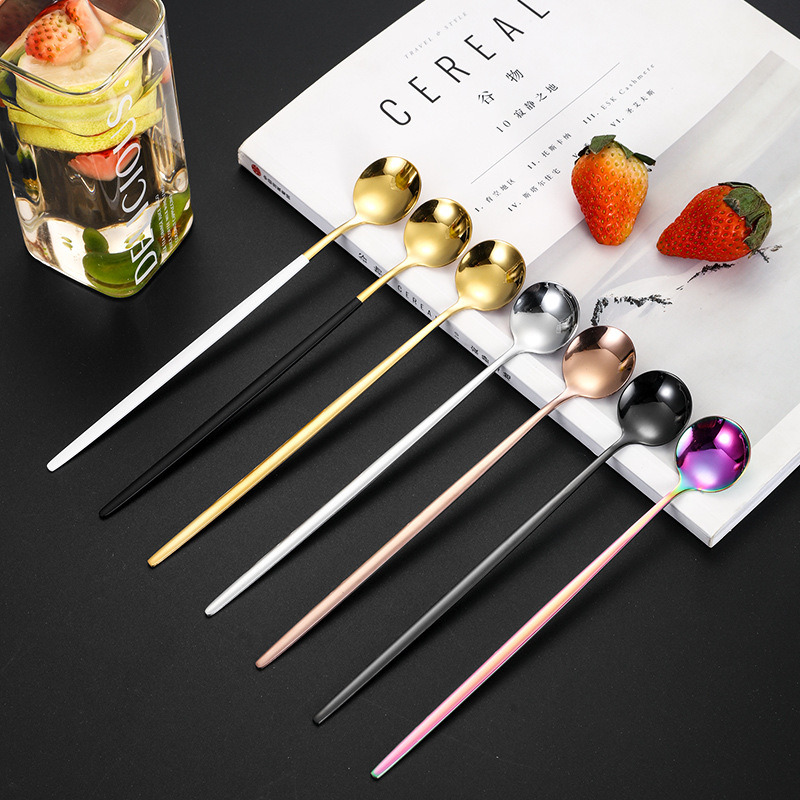 Cuchara de mezcla de café de acero inoxidable de alto aspecto de mango largo cuchara creativa bar cóctel agitación cuchara de hielo impreso LOGO