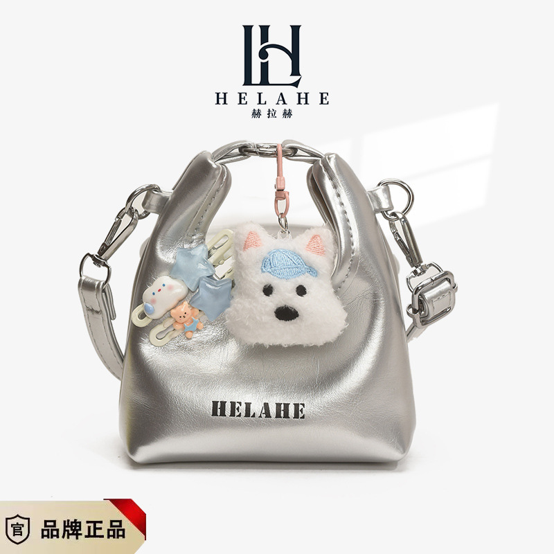 Bagos para niños otoño y invierno nuevo retro mini bolso de mano de piel de aceite lindo perro bolso de media luna auriculares lápiz labial bolso de mochila