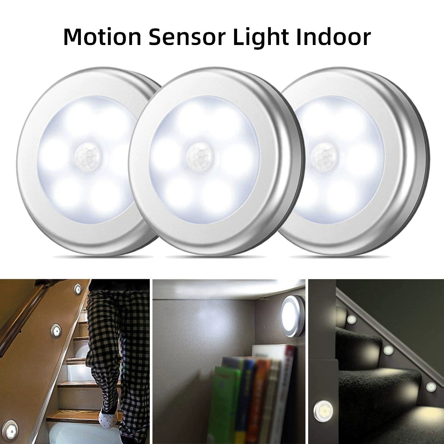 Motion Sensor Night Light, Smart Human-Induction Round Lamp, Battery-Powered, Small 8 cm