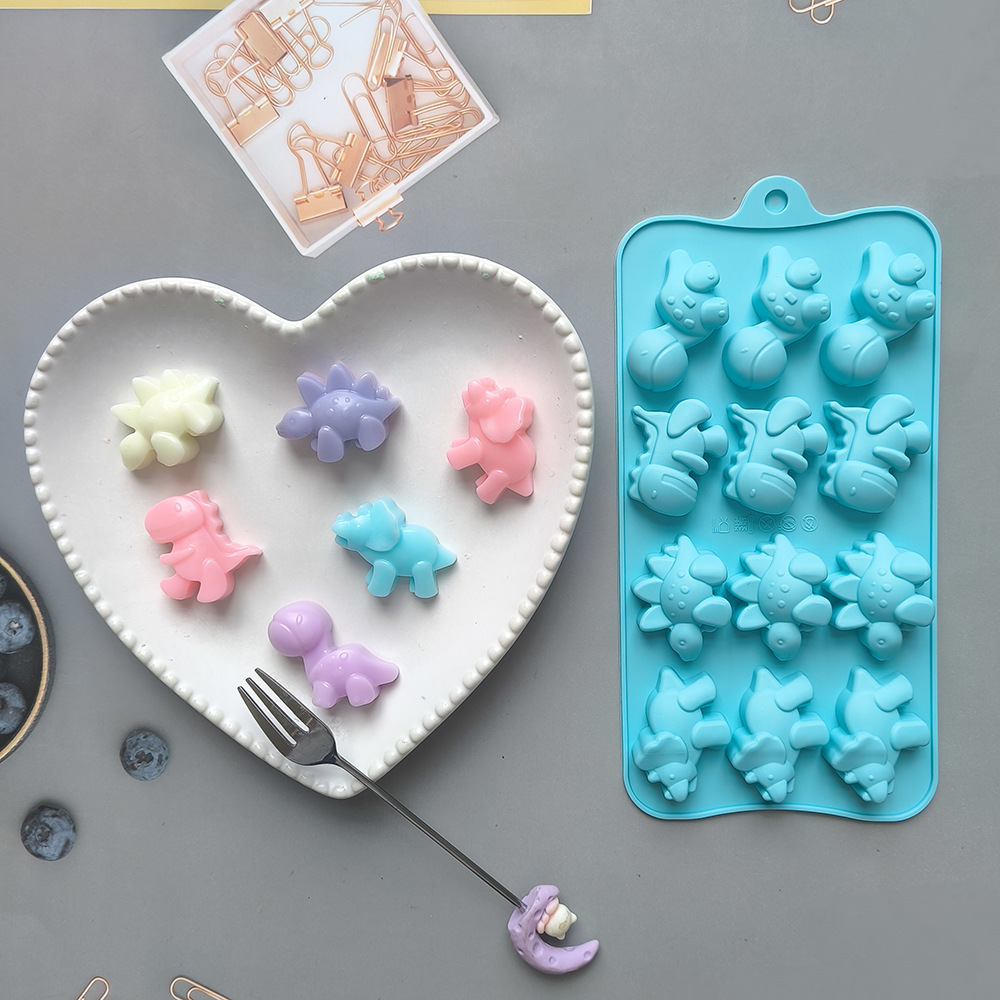 12 dinosaurios de chocolate 582 molde de silicona dulces DIY molde de pastel de goteo molde de horneado de hielo