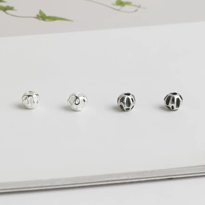 S925 Sterling Silver Vintage Knock-on Beads Handmade DIY Beaded Rope Wading Crystal Bracelet Necklace Round Bead Accessories