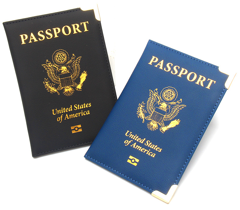 New Cross-border American Passport Holder Leather Slim Lightweight Passport Notebook Gold Hardware Copper Corner Ticket Holder Factory Wholesale