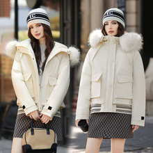 俄罗斯拼接夹克女短款新款小个子韩版加厚羽绒棉服大毛领棉袄外套