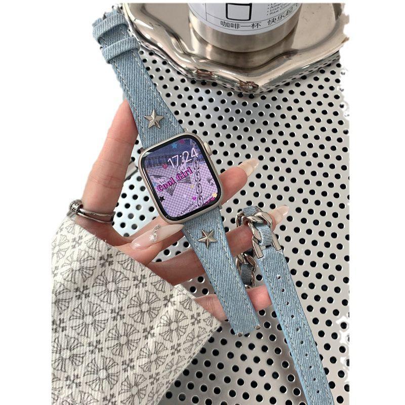 Denim leather double -circle stitching chain strap is suitable for…